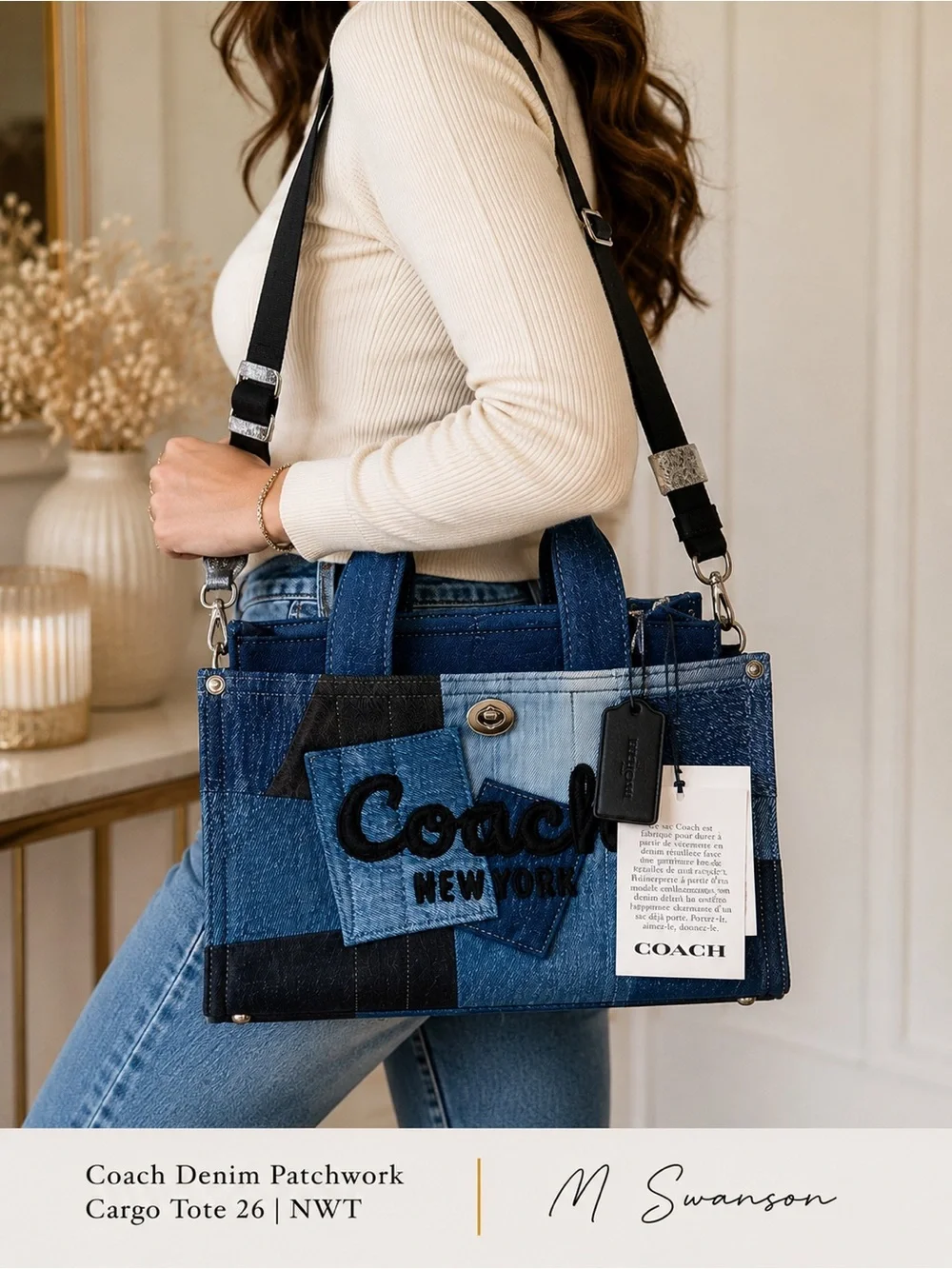 NEW Coach Denim Patchwork Cargo Tote 26 CAM63 | NWT